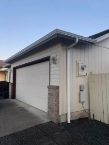 A Residential White Gutter Installation by Oregon Gutter Service in Lebanon, Oregon